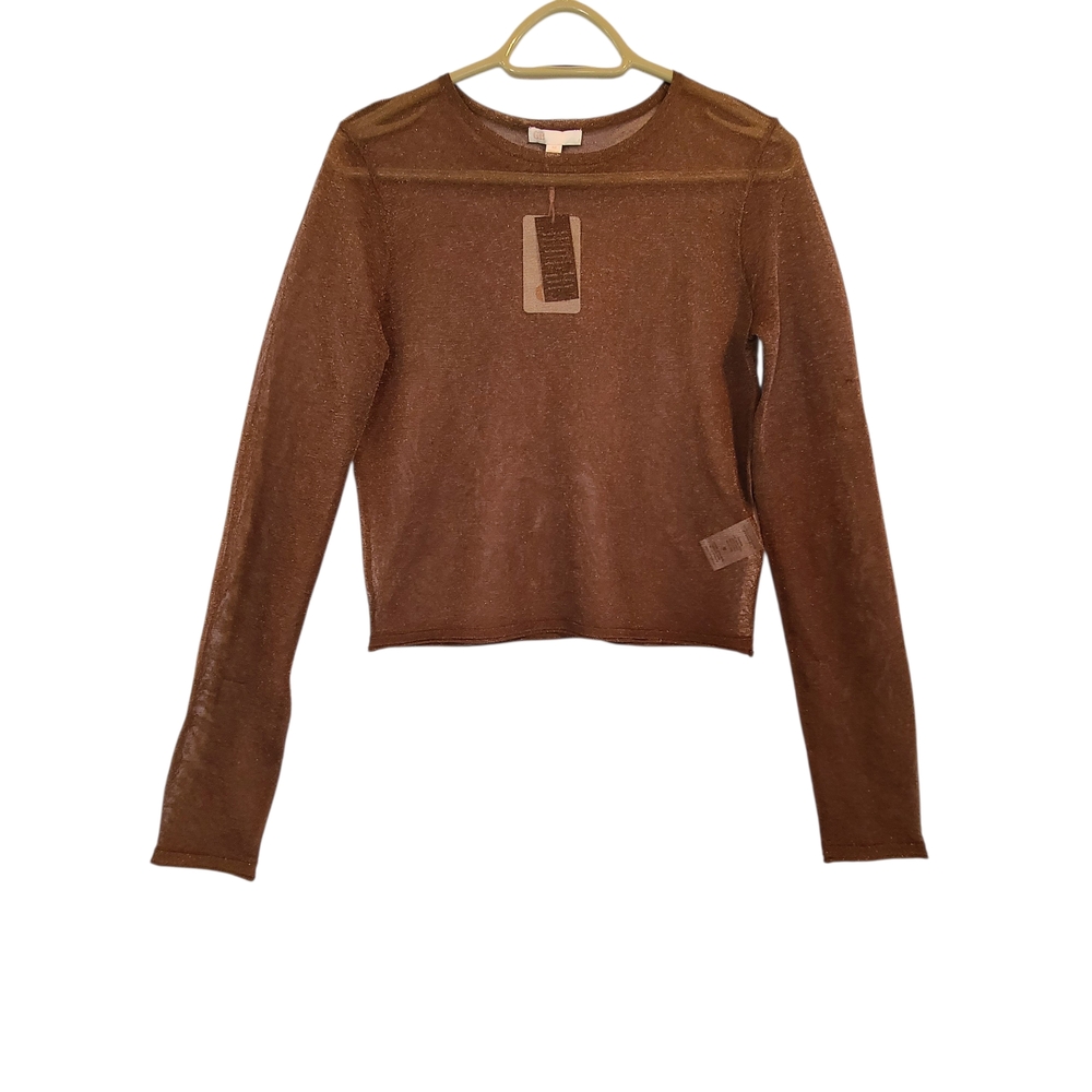 NWT Gianni Bini Bronze Metallic Mesh Long Sleeve Top M